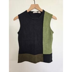Vintage Liso O Silk Cashmere Colorblock Sleeveless Top Black Green Size S